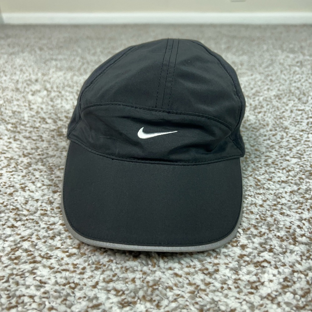 Nike Hat Boy One Size Black Running Featherlight Lightweight Cap Youth Kids Logo
